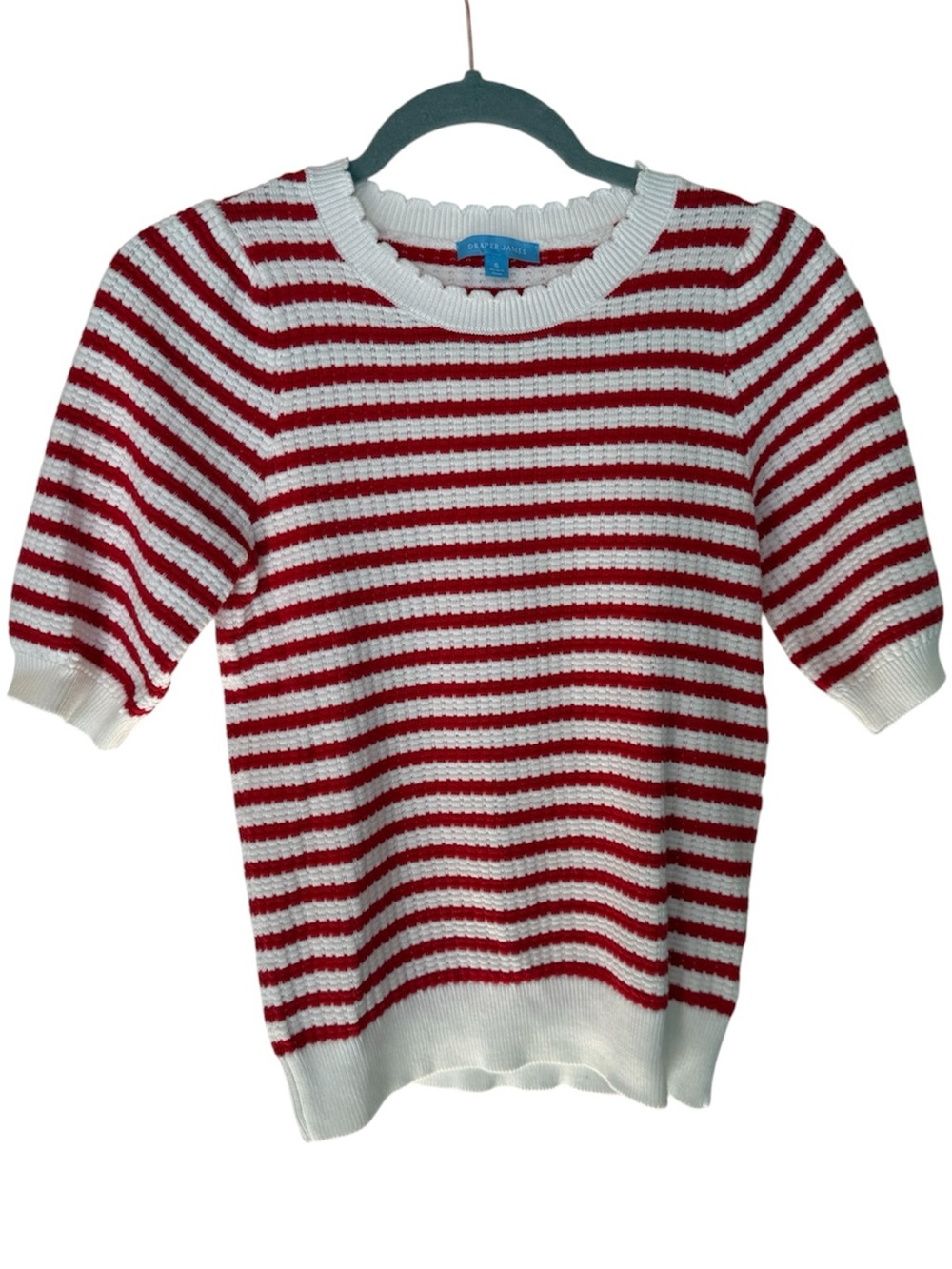 Draper James Red & White Striped Short Sleeve Crewneck Sweater - Women’s